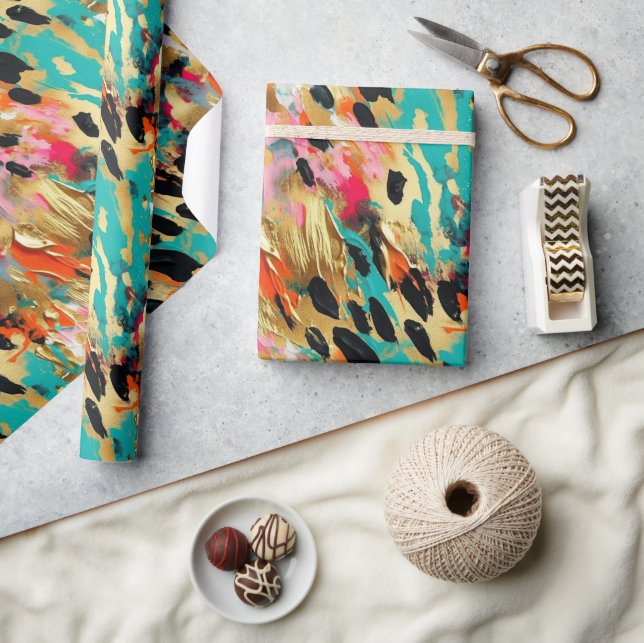 Teal guld Rosa Leopard Paint Presentpapper (Hantverk)