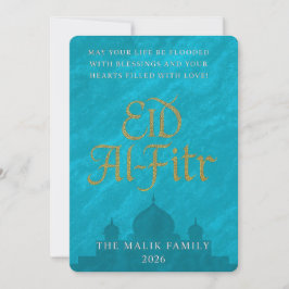 Teal & Guld Script Eid Al-Fitr Hälsning Julkort