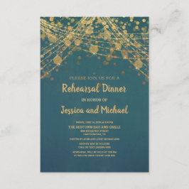 Teal Guld String Ljus Bokeh Rehearsal Inbjudningar