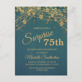 Teal Guld String Ljus Surprise 75:e födelsedag Vykort