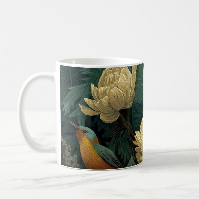 Teal Guld Tukan Tropisk Botanisk Denim Mugg  (Vänster)