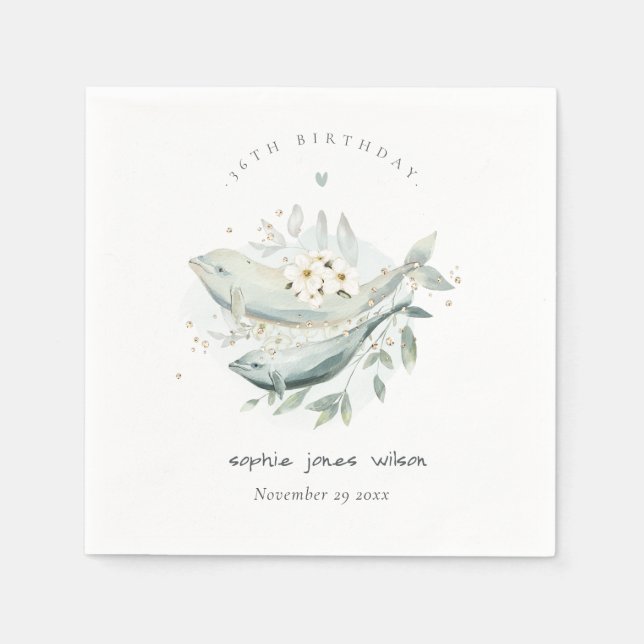 Teal Guld undervattensfisk Blommigt vid alla åldra Pappersservett (Framsidan)