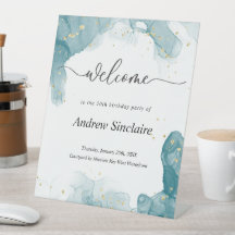 Teal & Guld Välkomstskylt Party