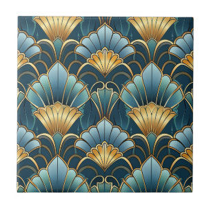 Teal guld vintage art deco mönster kakelplatta