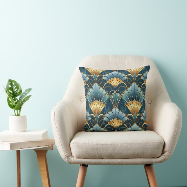 Teal guld vintage art deco mönster kudde (Stol)