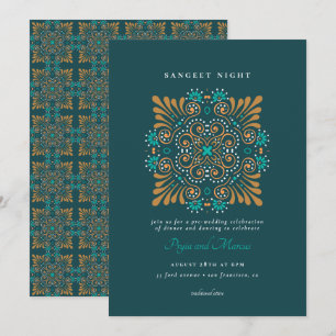 Teal Guld Vit Mandala Mehndi Sangeet Inbjudningar