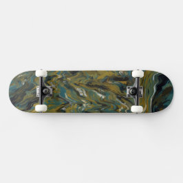 Teal, Guld, vit och svart olja Mini Skateboard Bräda 18,5 Cm