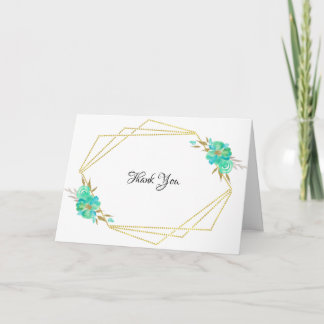 Teal Guld Watercolor Blommigt Geometric Tack Kort
