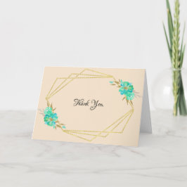 Teal Guld Watercolor Blommigt Geometric Tan Kort