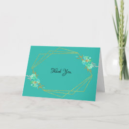 Teal Guld Watercolor Blommigt Geometric Teal Kort