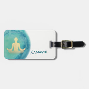 Teal Guld Watercolor YOGA Meditation Instructor Bagagebricka