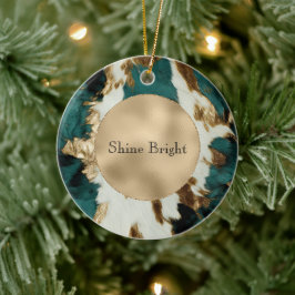 Teal Guld White Cowhide Julgransprydnad Keramik