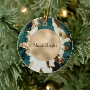 Teal Guld White Cowhide Julgransprydnad Keramik