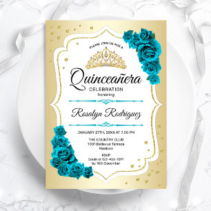 Teal Guld White Elegant Quinceanera Inbjudningar