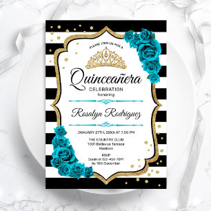 Teal Guld White Quinceanera Inbjudningar
