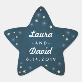 Teal Guld & White Stars Bröllop Namn & Date Stjärnformat Klistermärke