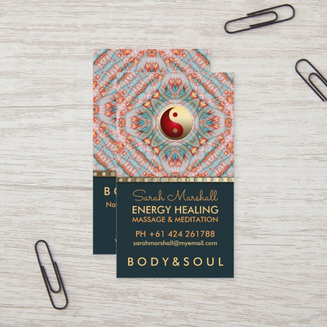 Teal Guld Yin Yang Energy Healing Kinesiology Visitkort (Fram/Back In Situ)