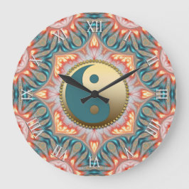 Teal Guld Yin Yang Feng Shui Fire Stor Klocka