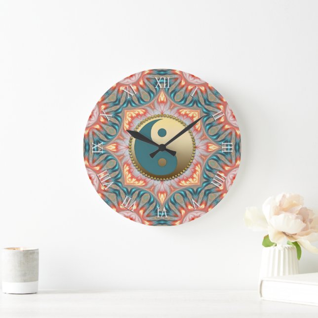 Teal Guld Yin Yang Feng Shui Fire Stor Klocka (Hem)