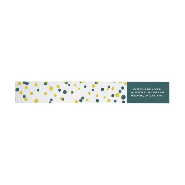 Teal & Gult Confetti Dots Modern Etikettband (Individual)