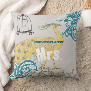 Teal Gult Coral Damask Birdcage Kudde