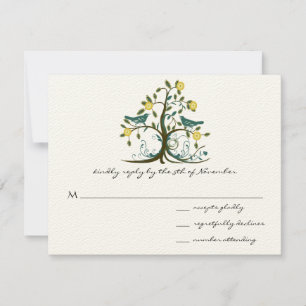 Teal & Gult Whimsical Swirl Träd Bröllop OSA Kort