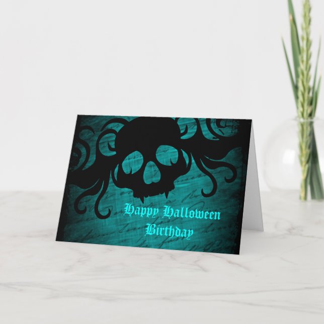 Teal Halloween-födelsedag Kort (Framsida)