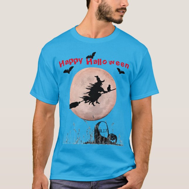 Teal Halloween Witch T Shirt (Framsida)