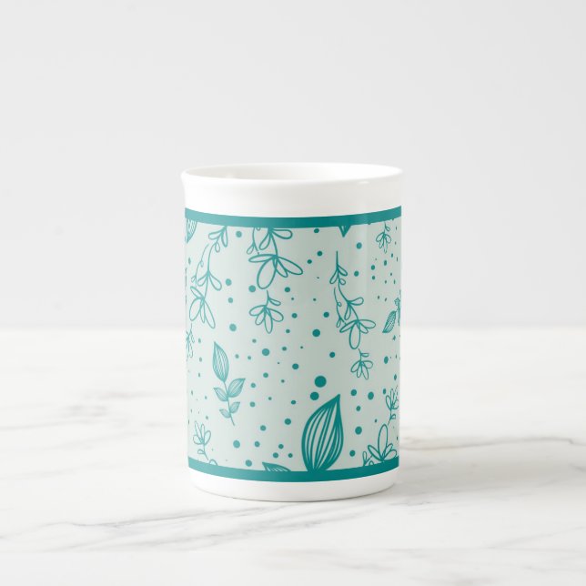 Teal Hand Drawn Greenery Benporslin Mugg (Framsidan)