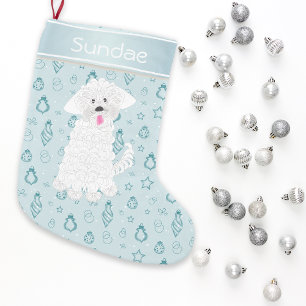 Teal Hand plockade Bauble Malese Hund ・ Anpassning Liten Julstrumpa