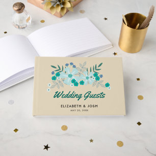 Teal Hand plockade Flowers, Bröllop Gästböcker