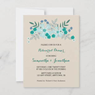 Teal Hand plockade Flowers, Rehearsal Dinner Inbju Inbjudningar