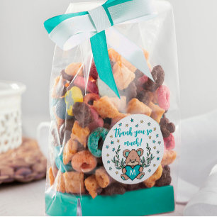 Teal Heart Bear ThLED Baby Shower Tack Runt Klistermärke