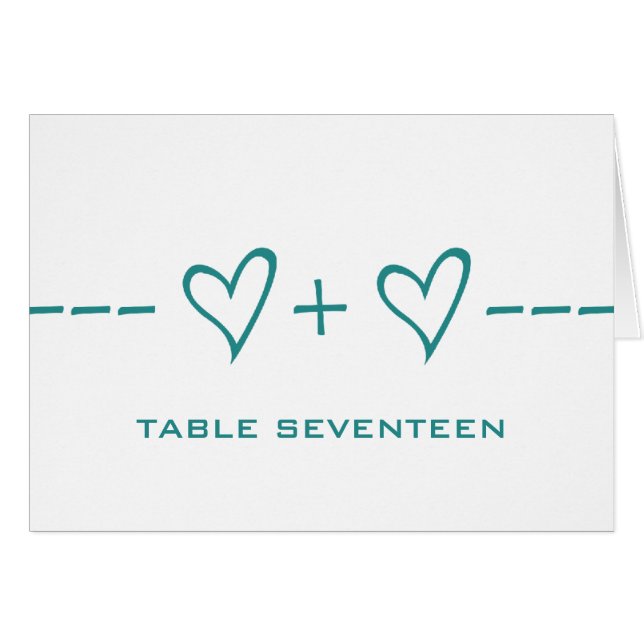Teal Heart-ekvationskort för Bordsnummer Hälsningskort (Framsidan Horizontal)