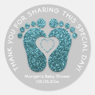 Teal Heart Feet Baby Shower Favor (tack för Teal G Runt Klistermärke