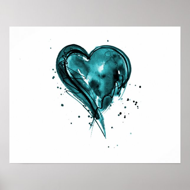 Teal Heart Watercolor Poster (Framsidan)
