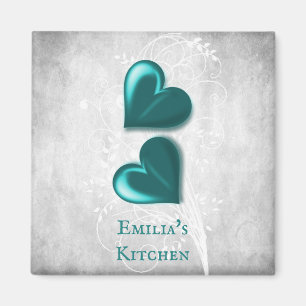 Teal Hearts Personlig Magnet