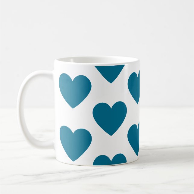 Teal hearts roligt Vit kaffe mugg (Vänster)