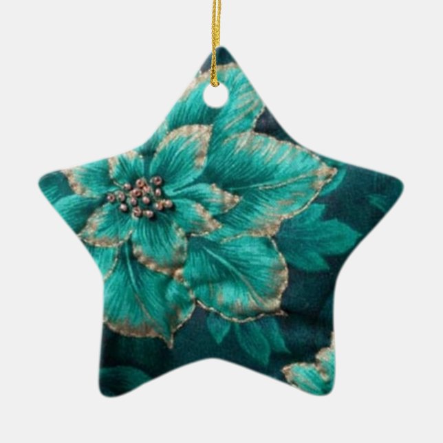 Teal Helgdag Poinsettia jul Ornament (Framsidan)