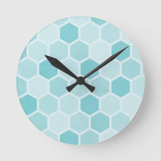 Teal Hexagons Rund Klocka
