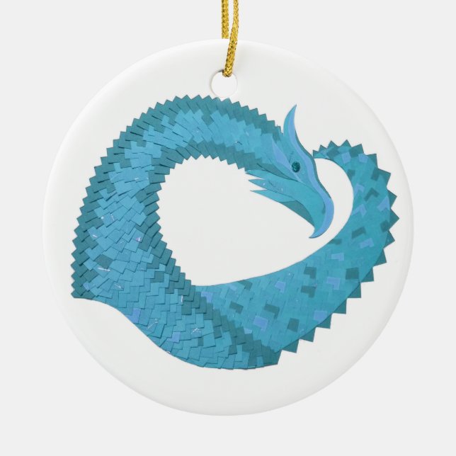 Teal hjärtdragning på vitt julgransprydnad keramik (Framsidan)