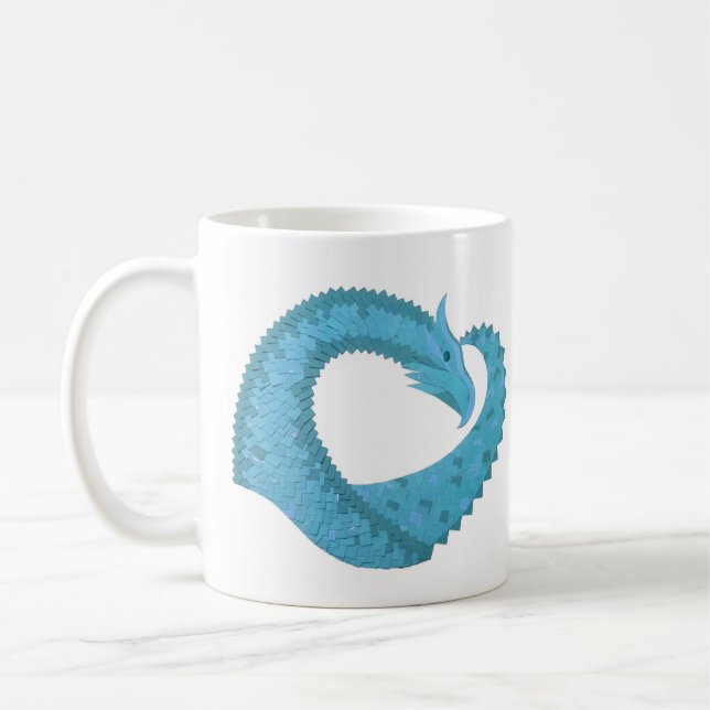 Teal hjärtdragning på vitt kaffemugg (Vänster)