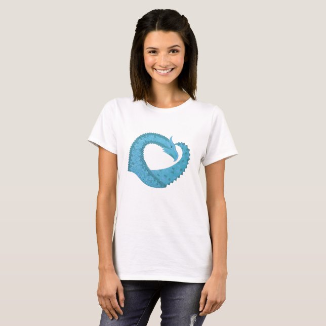 Teal hjärtdragning på vitt t shirt (Hel framsida)
