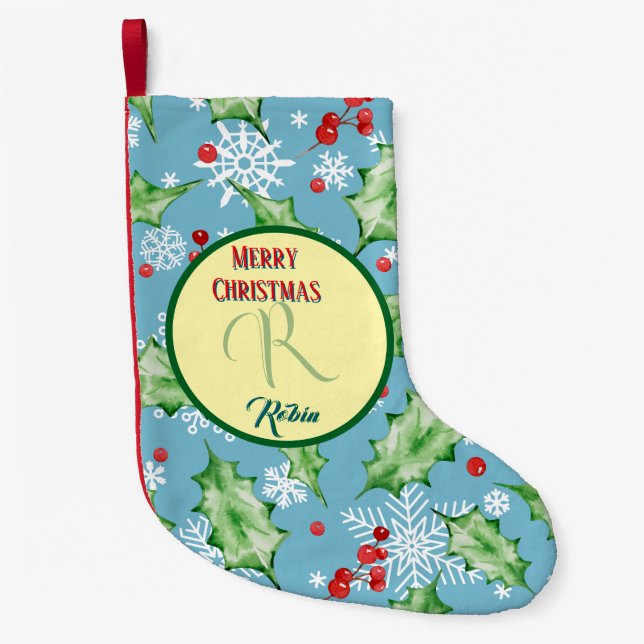 Teal Holiday Botanical Christmas Bells & Gifts Liten Julstrumpa (Framsidan)