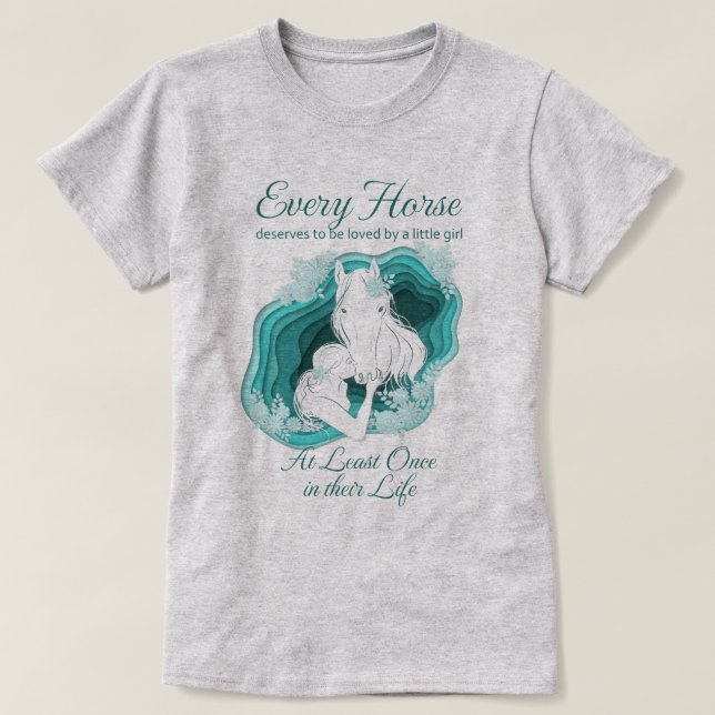 Teal Horse Lover - Little Girls and Horses T Shirt (Design framsida)