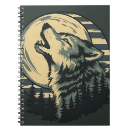 Teal Howling Wolf Moon Art Anteckningsbok