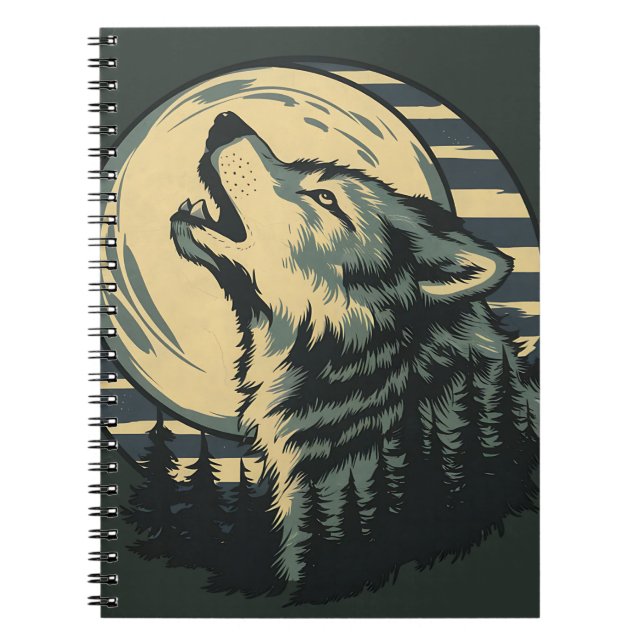 Teal Howling Wolf Moon Art Anteckningsbok (Framsidan)