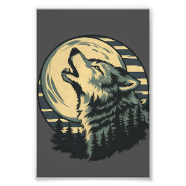 Teal Howling Wolf Moon Art Fototryck