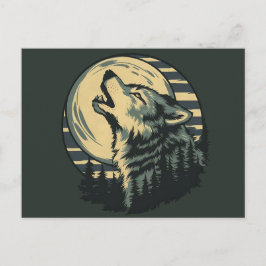 Teal Howling Wolf Moon Art Vykort
