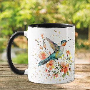 Teal Hummingbird Tangerine Orange Flowers Mugg